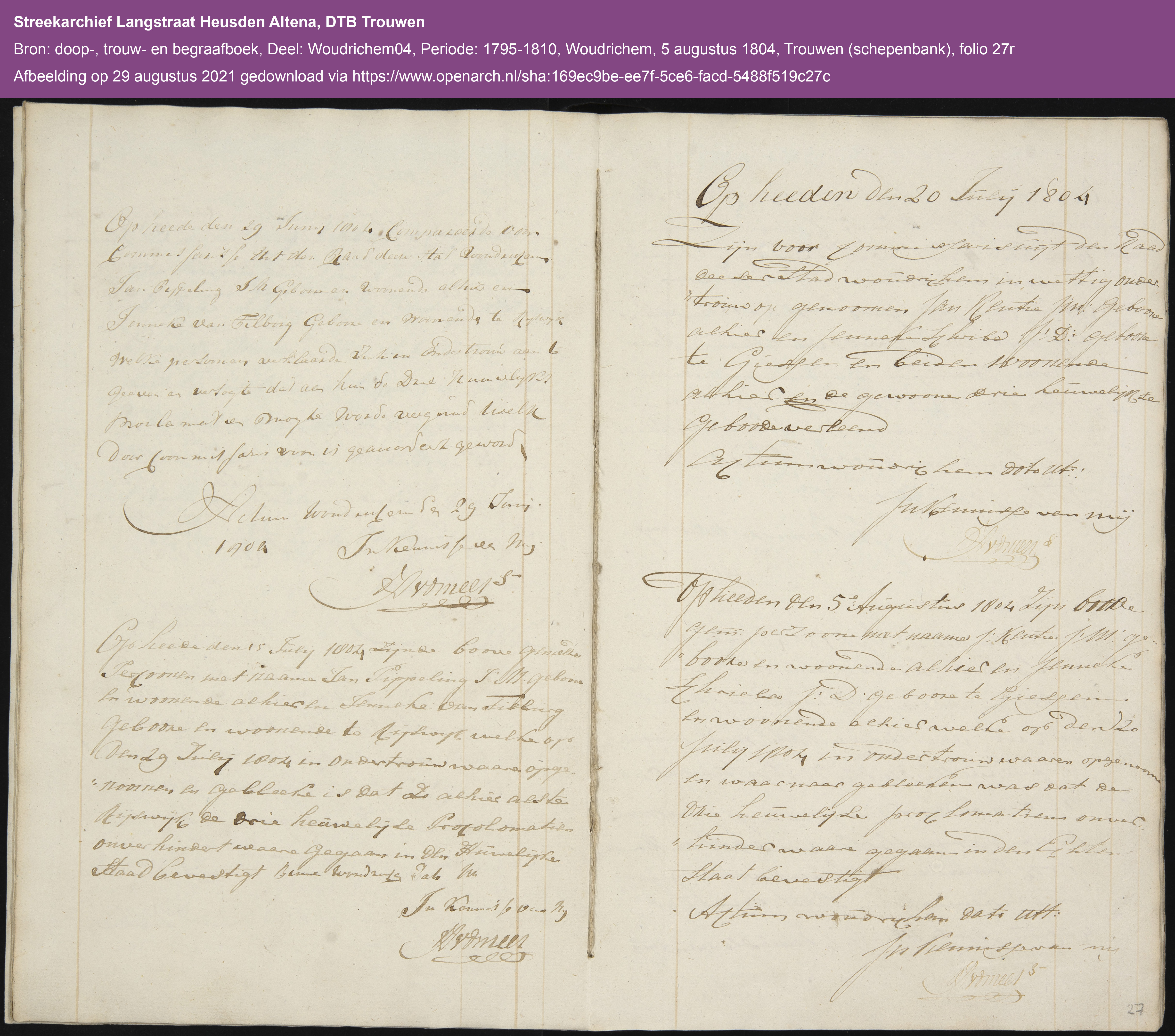 Woudrichem Schepenbank Trouwboek 18040629-18040720