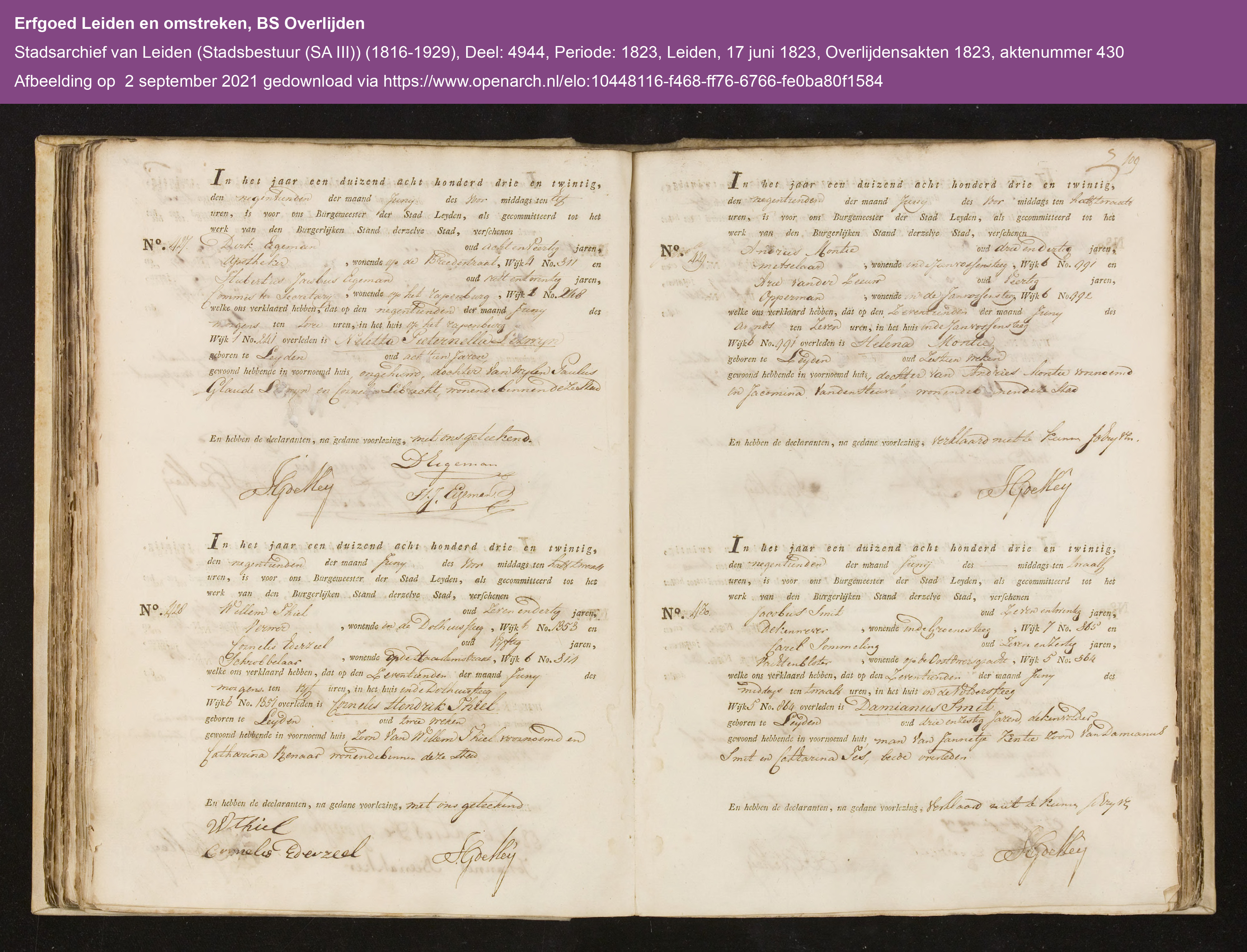 Leiden BS Overlijden 1823 427-430